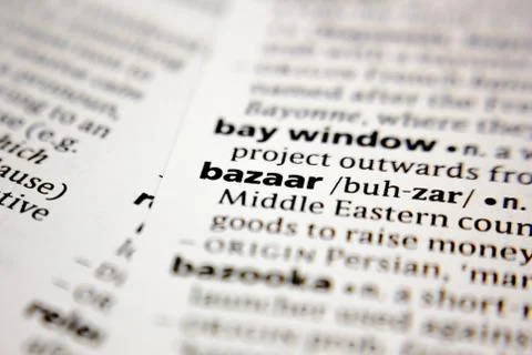 Word or phrase bazaar in a dictionary. Stock Photos