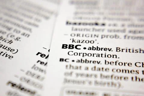 Word or phrase BBC in a dictionary. Stock Photos