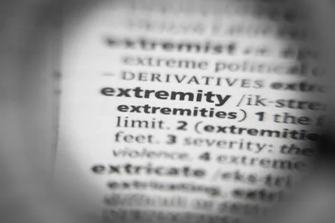 Word or phrase extremity in a dictionary. Stock Photos