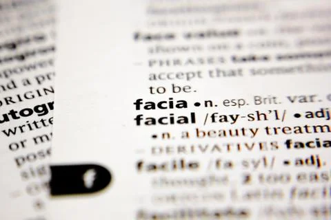 Word or phrase facia in a dictionary. Stock Photos