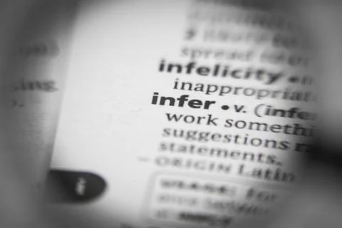Word or phrase infer in a dictionary. Stock Photos