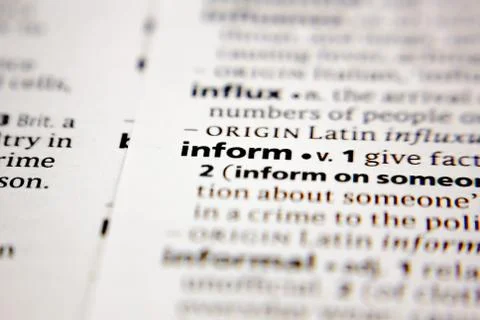 Word or phrase inform in a dictionary. Stock Photos