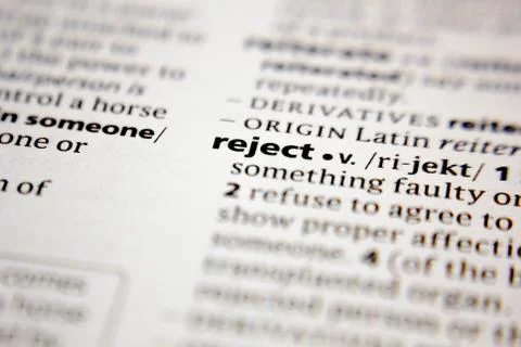 Word or phrase reject in a dictionary. Stock Photos