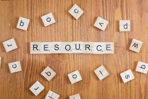 Word or phrase Resource made with scrabble letters. Stock Photos