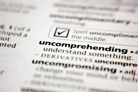 Word or phrase uncomprehending in a dictionary. Stock Photos