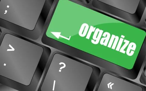 Word organize on computer keyboard key, Stock Illustration