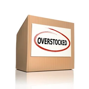 The word overstocked on a paper box Stock Illustration