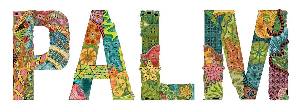 Word PALM. Vector decorative zentangle object Stock Illustration