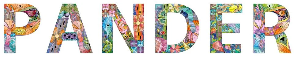 Word PANDER. Vector zentangle object for decoration Иллюстрация