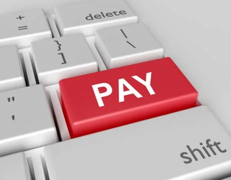 Word Pay is written on a computer keyboard. Conceptual image on a computer ke Stock-Illustration