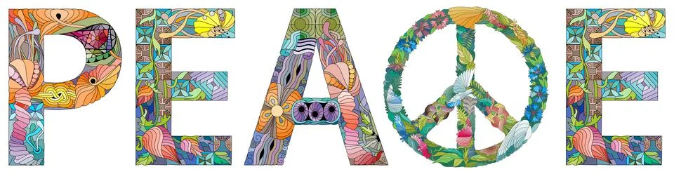 Word PEACE. Vector zentangle object for decoration Stock Illustration