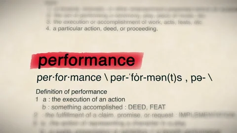 The Word Performance in a Dictionary Animation Stock Footage 177150771