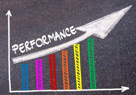 Word PERFORMANCE with directional arrow Foto stock