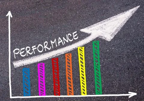 Word PERFORMANCE with directional arrow Foto stock