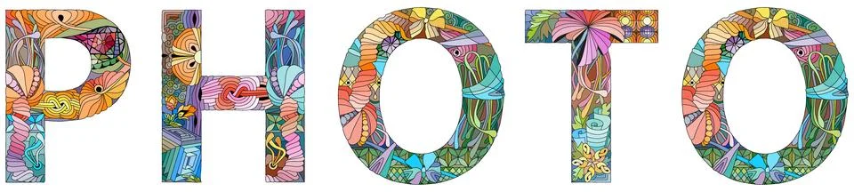 Word PHOTO. Vector zentangle object for decoration Illustration
