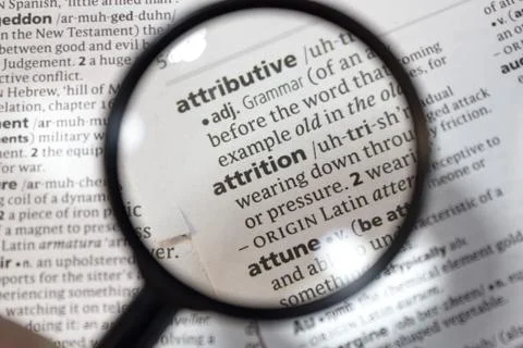 The word of phrase - attrition - in a dictionary. Stock Photos