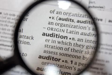 The word of phrase - audition - in a dictionary. Stock Photos