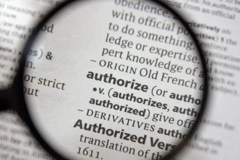 The word of phrase - authorize - in a dictionary. Stock Photos