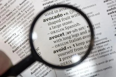The word of phrase - avocet - in a dictionary. Stock Photos