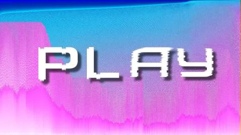 Word PLAY on gradient pink blue neon colors trendy glitch art pixels backgrou Stock Illustration