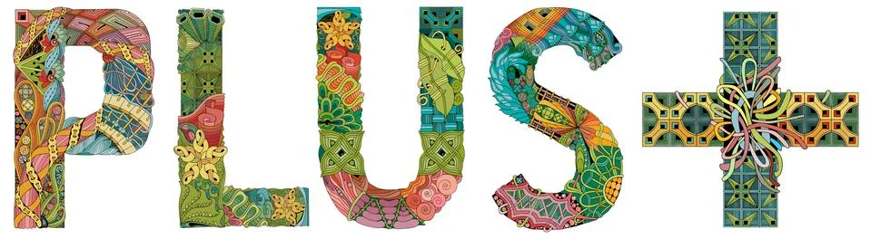 Word PLUS. Vector decorative zentangle object for decoration Stockillustratie
