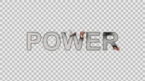 The Word Power Burning in Flames to Ashes in Alpha Channel Stock Footage 61046634