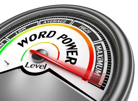 Word power level conceptual meter indicate maximum Stock Illustration