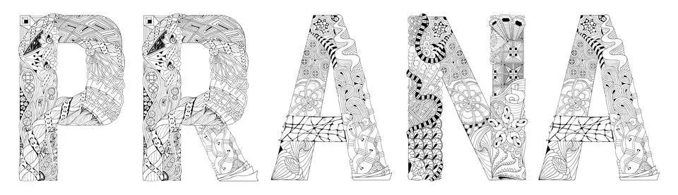 Word PRANA. Vector zentangle object for decoration for coloring Stock Illustration
