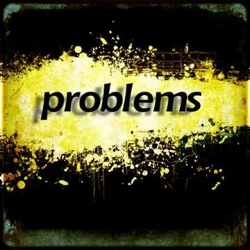 Word "problems" on black and yellow grunge background. Communication concept. Stock Illustration