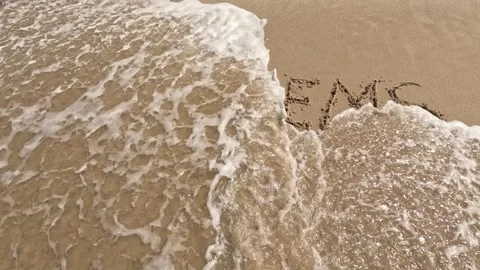 Word "problems" written in sand on the beach and washed by waves 스톡 동영상 245710261