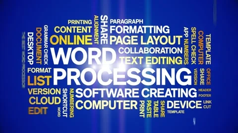 Word Processing animated word cloud,animation kinetic typography seamless loop. Stock Footage 325647160