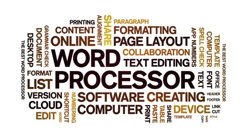 Word Processor animated word cloud,animation kinetic typography seamless loop. Stock Footage 325642339