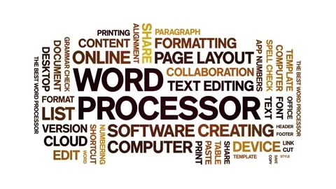 Word Processor animated word cloud,animation kinetic typography seamless loop. Stock Footage 325642366