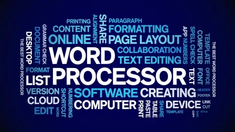 Word Processor animated word cloud,animation kinetic typography seamless loop. Stock-Footage 325643225