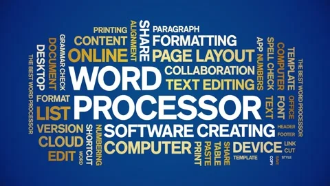 Word Processor animated word cloud,animation kinetic typography seamless loop. Stock Footage 325644989