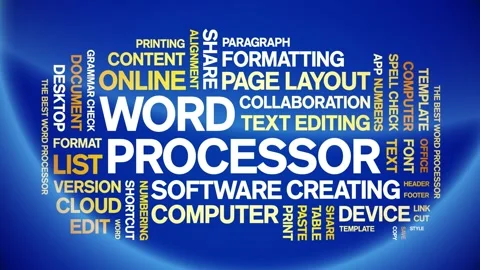 Word Processor animated word cloud,animation kinetic typography seamless loop. Stock Footage 325646062