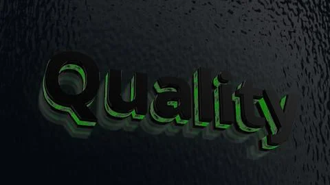 The word QUALITY written with black and green tapered 3D letters Stock Illustration