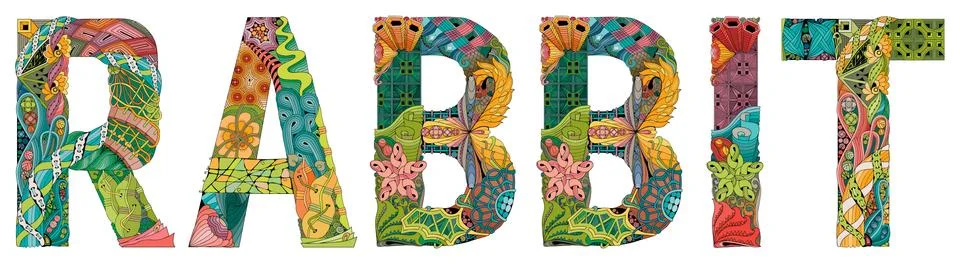 Word rabbit. Vector zentangle object for decoration Stock Illustration
