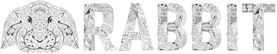 Word rabbit. Vector zentangle object for coloring Stock Illustration