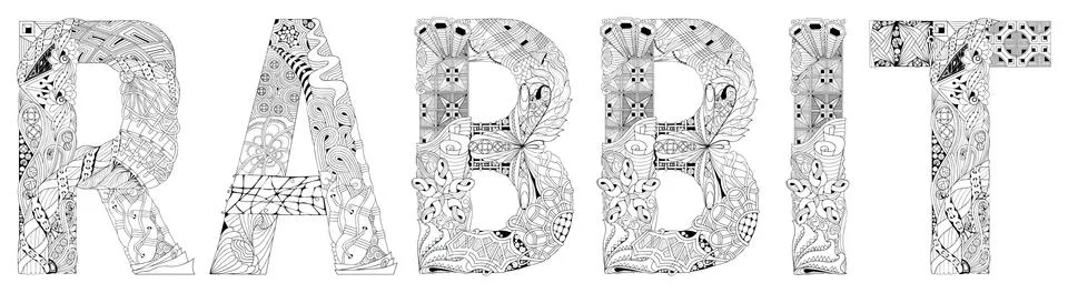 Word rabbit. Vector zentangle object for coloring Stock Illustration
