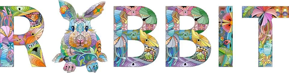 Word rabbit. Vector zentangle object for decoration Stock Illustration