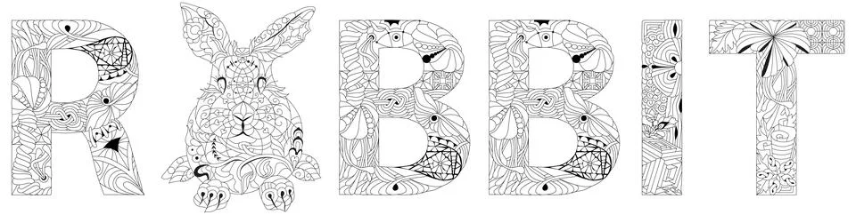 Word rabbit. Vector zentangle object for coloring Stock Illustration