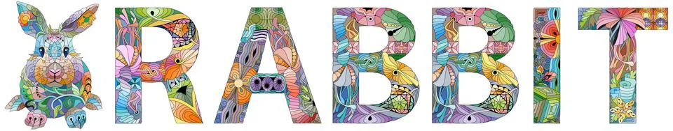 Word rabbit. Vector zentangle object for decoration Ilustração Stock