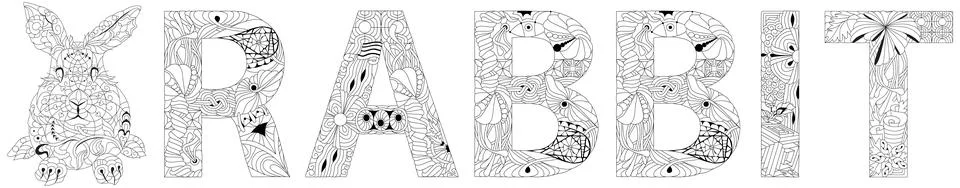 Word rabbit. Vector zentangle object for coloring Stock Illustration