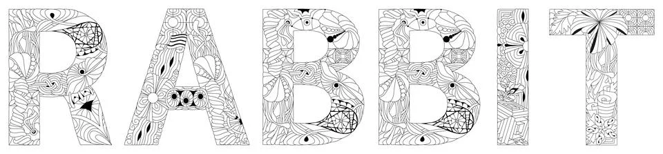 Word rabbit. Vector zentangle object for coloring Stock Illustration