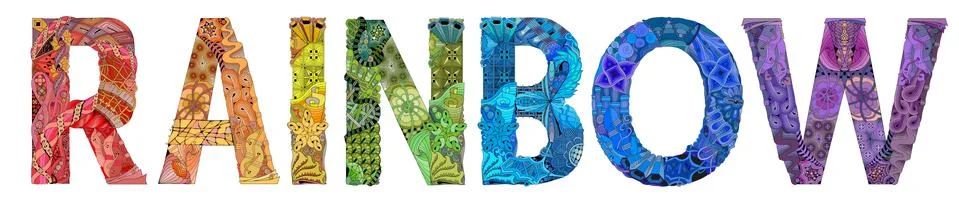 Word rainbow. Vector zentangle object for decoration Stock Illustration