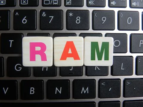 Word RAM (Random Access Memory) on keyboard background Foto stock