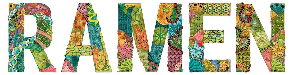 Word RAMEN. Vector zentangle object for decoration Illustrazione stock
