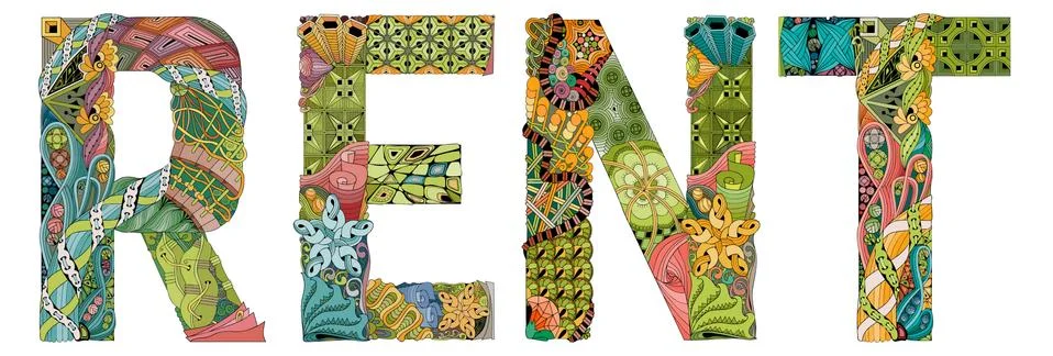 Word RENT. Vector zentangle object for decoration Stock Illustration