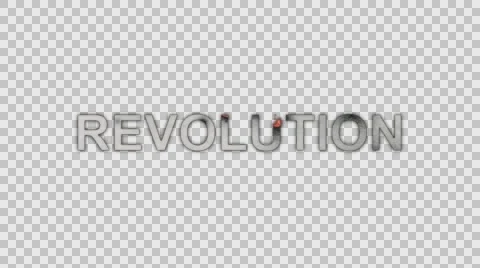 The Word Revolution Burning in Flames to Ashes in Alpha Channel Stock Footage 61046512